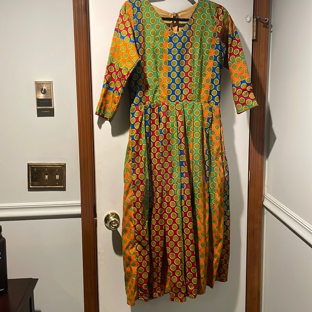 Custom made Nigerian sunflower full length dress. Nigerian African print dress